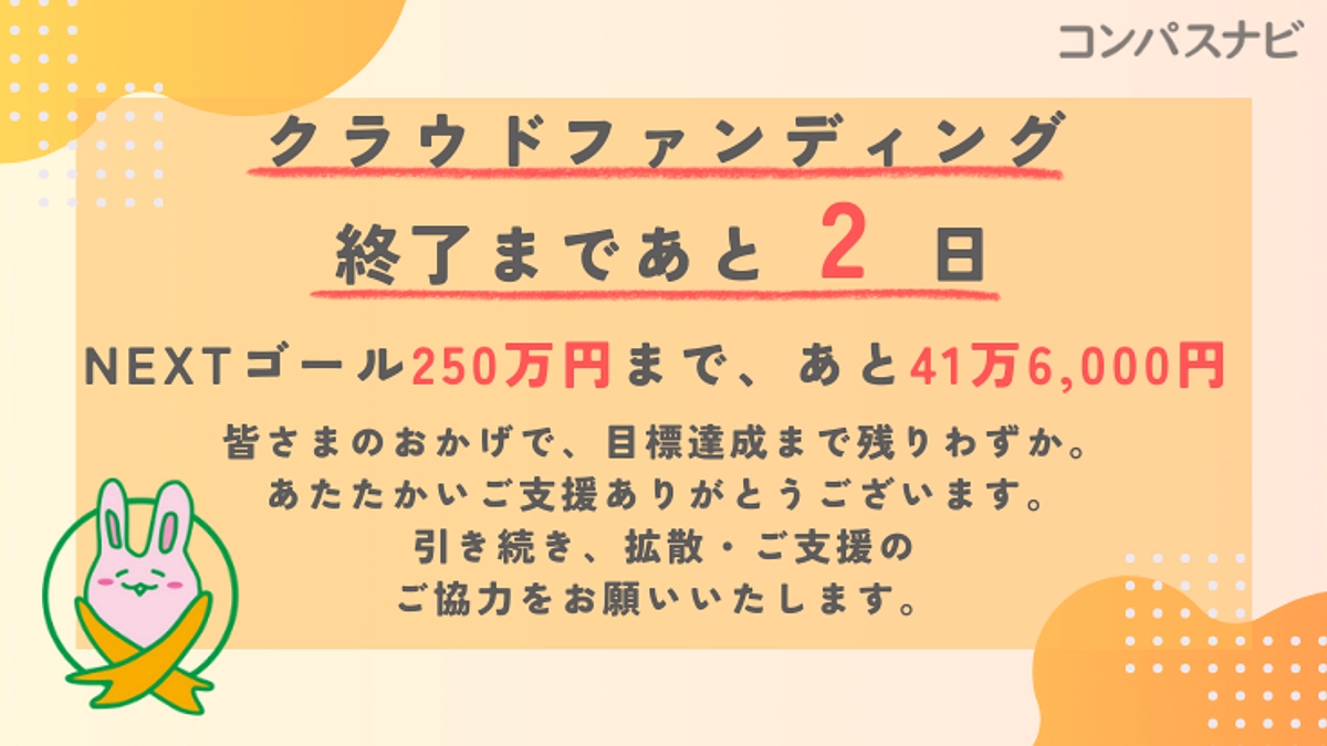 クラウドファンディング終了まで残りあと2日！