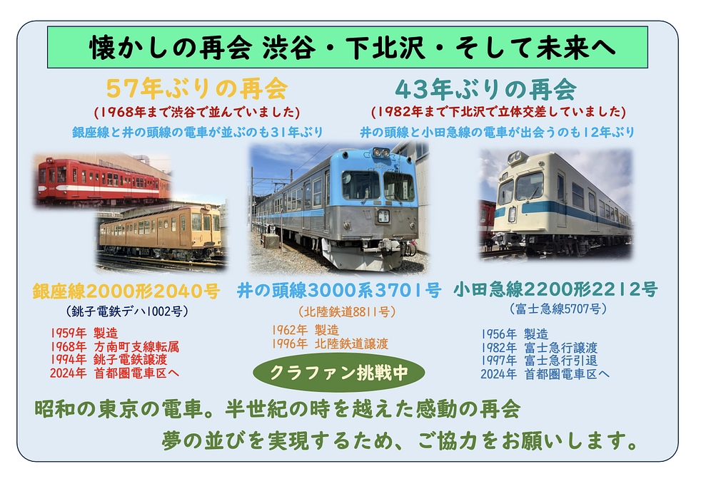 小田急ファンの皆様、2212号と京王井の頭線3701号、43年ぶりの再会を叶えるお力をお貸し下さい。