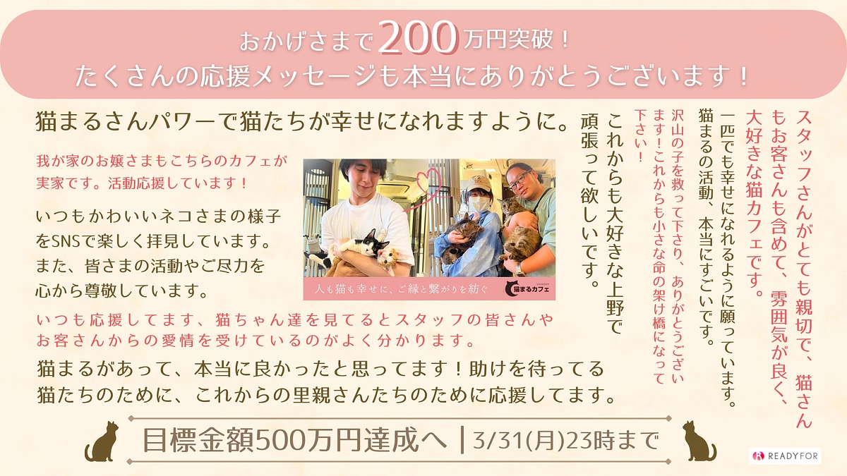 【経過のご報告】200万円を達成しました！たくさんの応援ありがとうございます。
