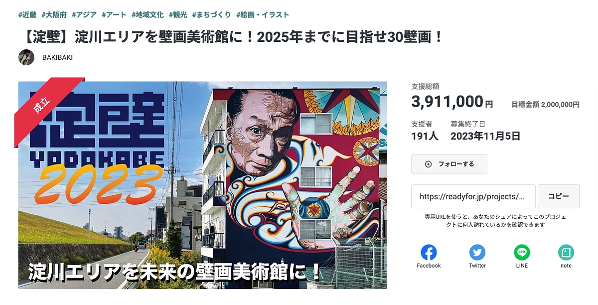 淀壁2023クラファン終了報告と成立の御礼】 【淀壁】淀川エリアを壁画