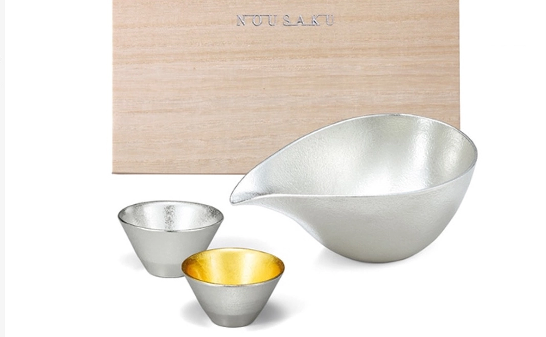 作り手応援コース（（株）愛知屋仏壇本舗「NOUSAKU」酒器片口（大）錫・金箔セット）