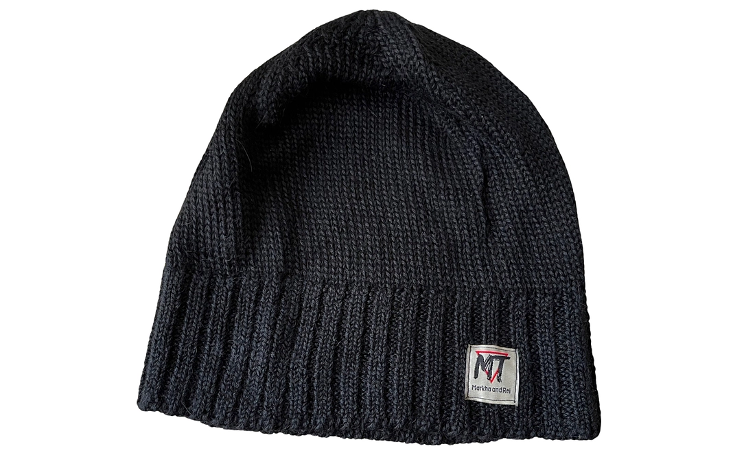 【Markha and Rei ニット帽 ベビーアルパカ100% ブラック色】