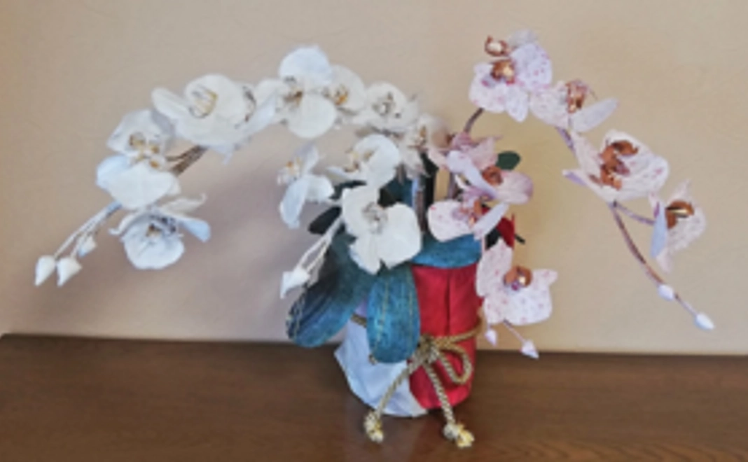 「アートおり花かみ」で作る紅白お祝い胡蝶蘭