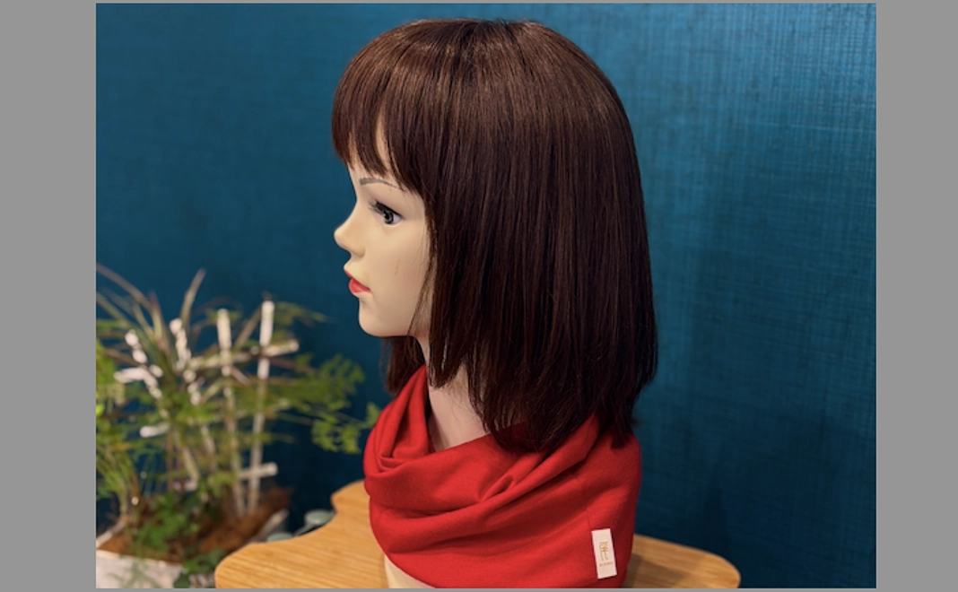 赤い尾州生地の二刀流ケア帽子2つ+想いを届ける応援