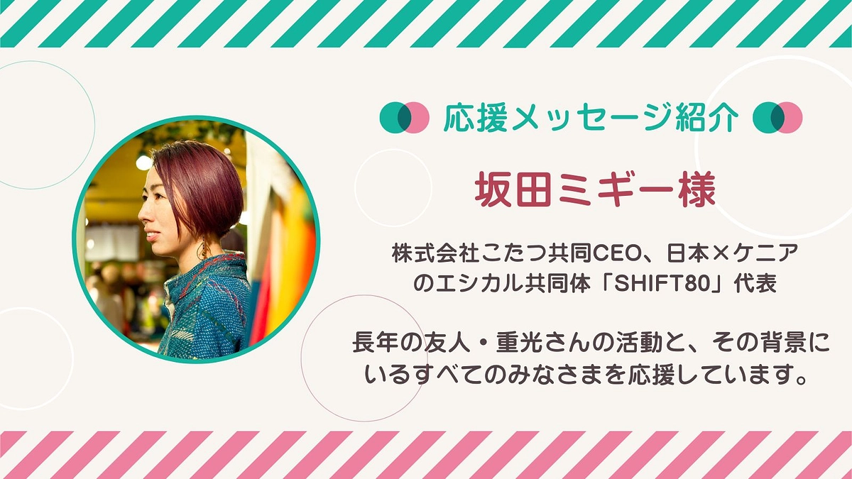 応援メッセージ第13号！坂田ミギーさん