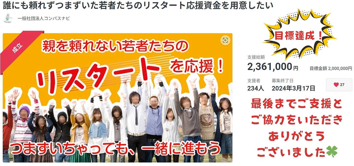 クラウドファンティング 達成のお礼