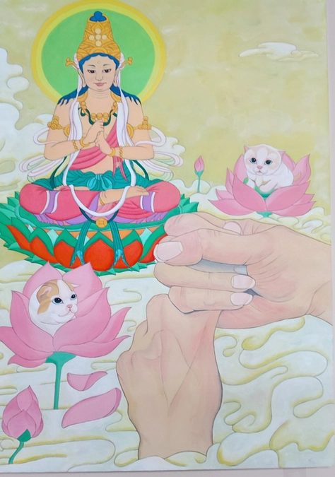 大日如来様と蓮ねこ