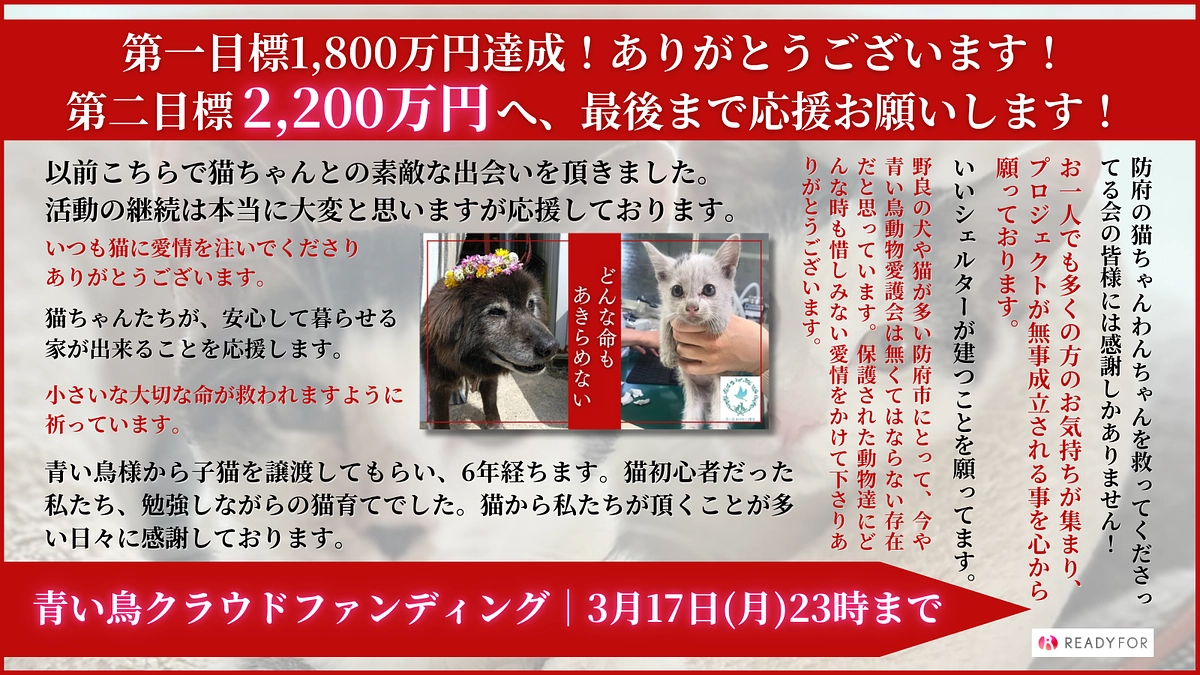 第一目標達成の御礼と、第二目標2,200万円について