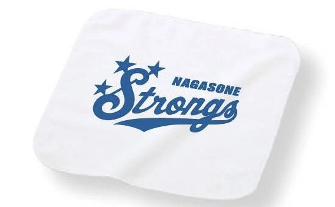 長曽根ストロングスオリジナルタオルハンカチ〇選手直筆、感謝のメッセージ入り集合写真