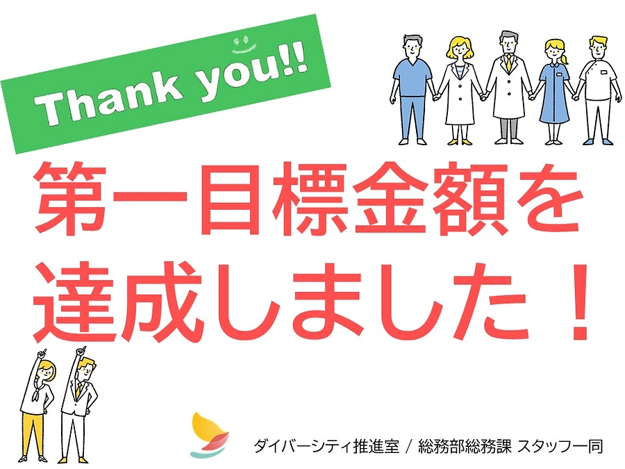 皆さまのご支援により、第一目標を達成いたしました！