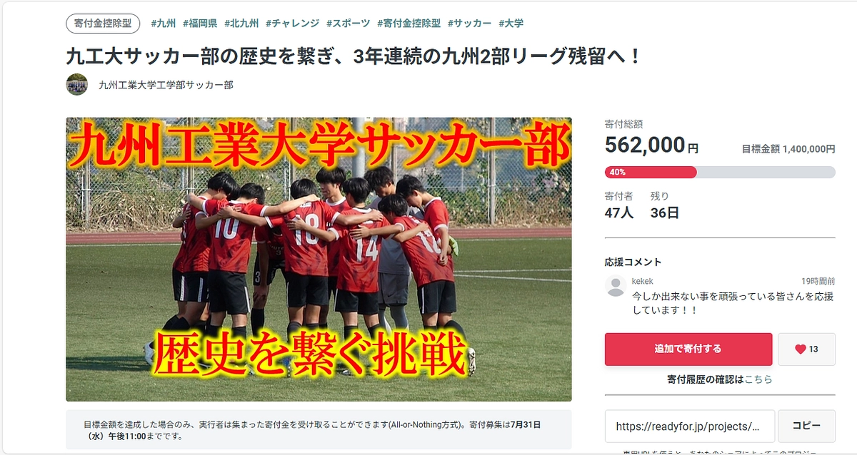 目標金額の40%に到達しました！！！