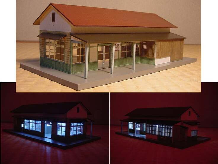 日本製LED照明付きHOサイズ　JR九州豊肥本線　赤水駅　2016年解体の駅舎模型 ストラクチャー
