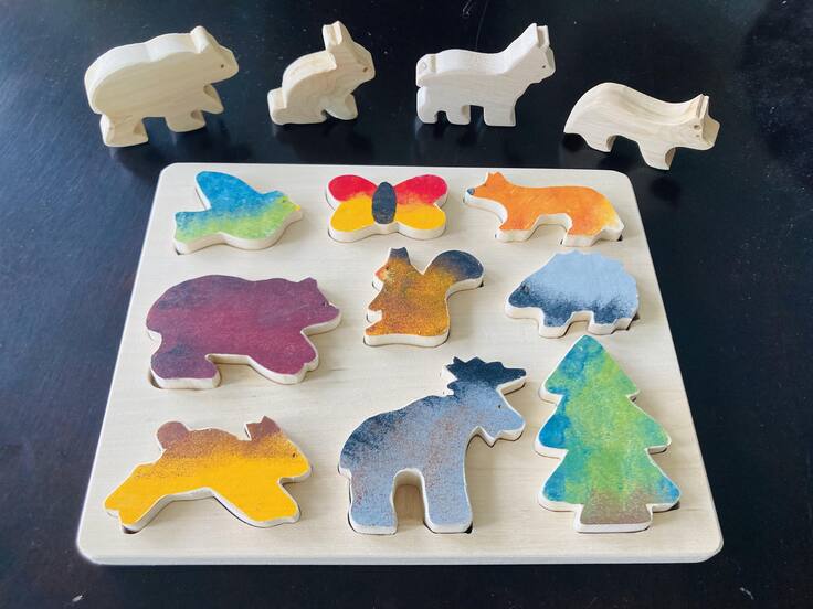 木のパズル「動物のプール」/木 木製 動物 パズル 手作り 知育玩具 ハンドメイド 手づくり 動物パズル 組み木 - おもちゃ