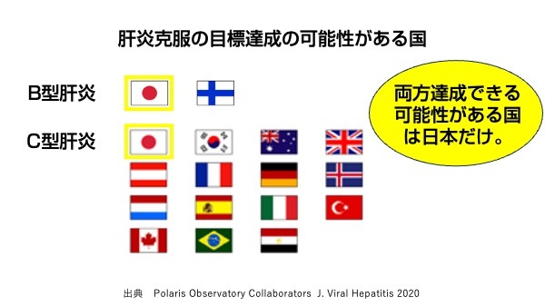 肝炎克服の目標達成可能性のある国