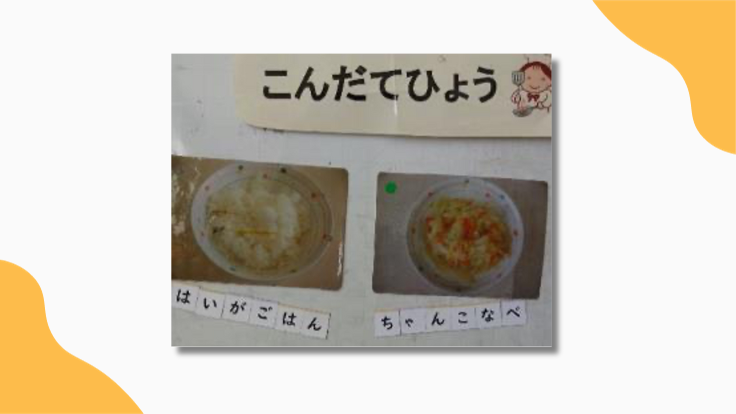 文字チップと献立表（単語構成の学習）