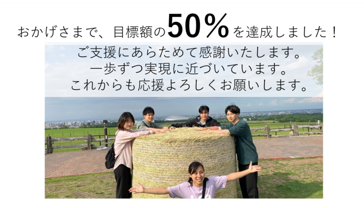 おかげさまで、目標額の50％を達成しました！ご支援にあらためて感謝いたします。一歩ずつ実現に近づいています。これからも応援よろしくお願いします。