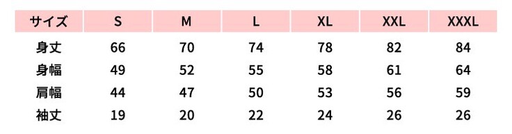 Tシャツサイズ表
