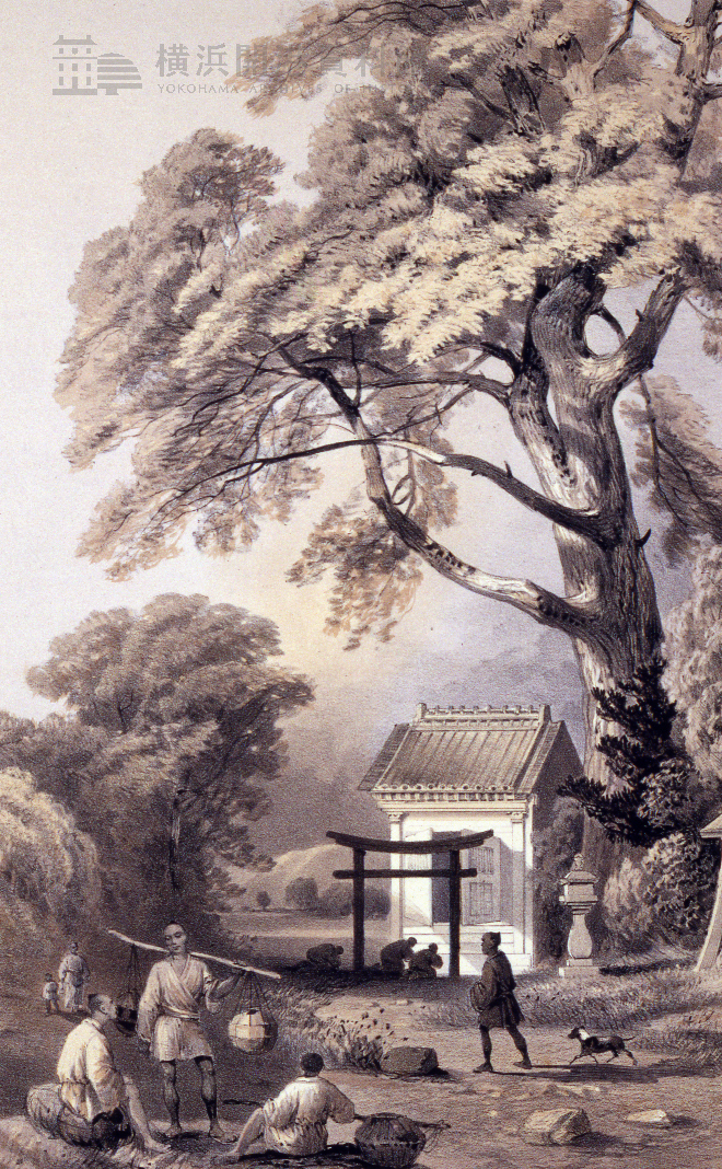 水神の祠の図（ハイネ画『日本遠征石版画集』（横浜開港資料館所蔵