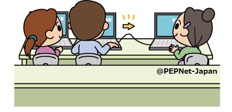 パソコンノートテイクを通して授業を受ける聴覚障害学生のイラスト