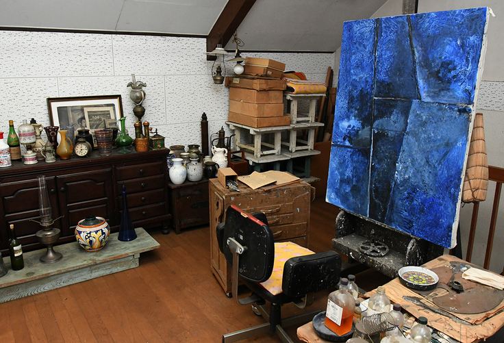 青木正春の絶筆のキャンバスが残されたアトリエ