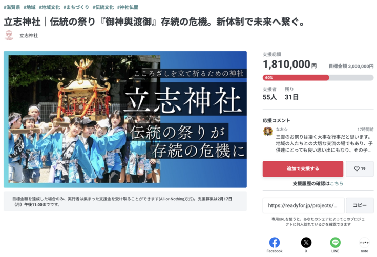 立志神社クラウドファンディング