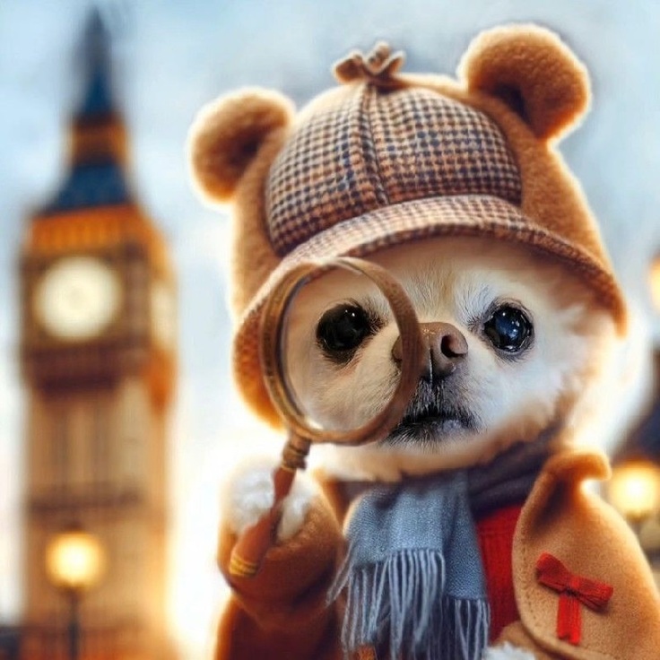 チワワのルルちゃん、ホームズコスプレ画像