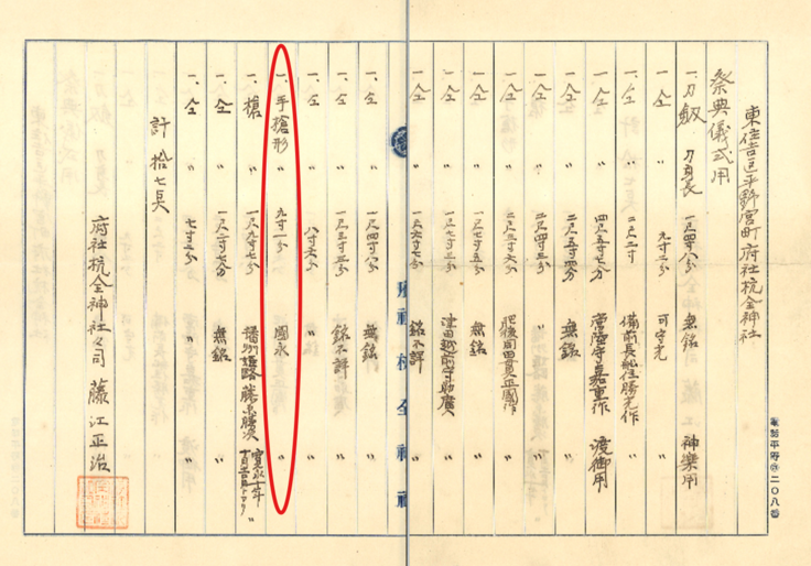 戦時中の供出にあたり作成されたと思われる文書