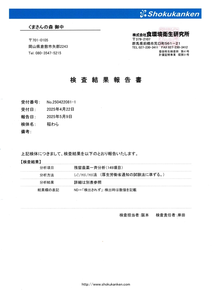 稲わら残農薬検査