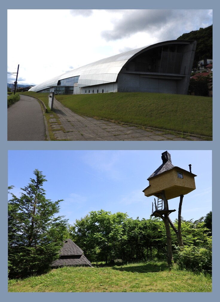 諏訪湖畔の諏訪湖博物館 八ヶ岳が望める高過庵