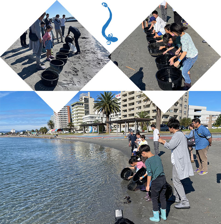 親子うなぎ放流体験教室の様子