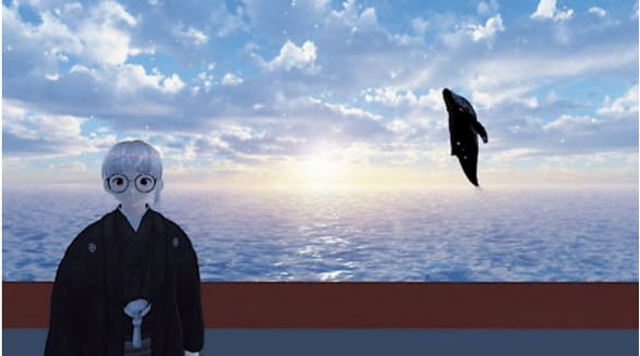 ブリーチングするザトウクジラとの自撮り写真