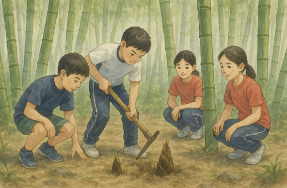 赤塚小学校タケノコ堀り体験イラスト