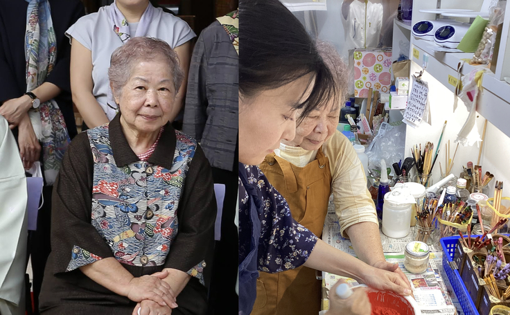 照屋さん。後継者に指導している様子。