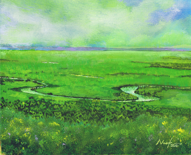 釧路湿原　アクリル画　F３号