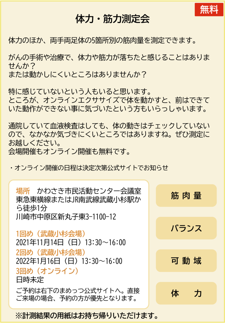 一般社団法人まめっつ　体力・筋力測定会