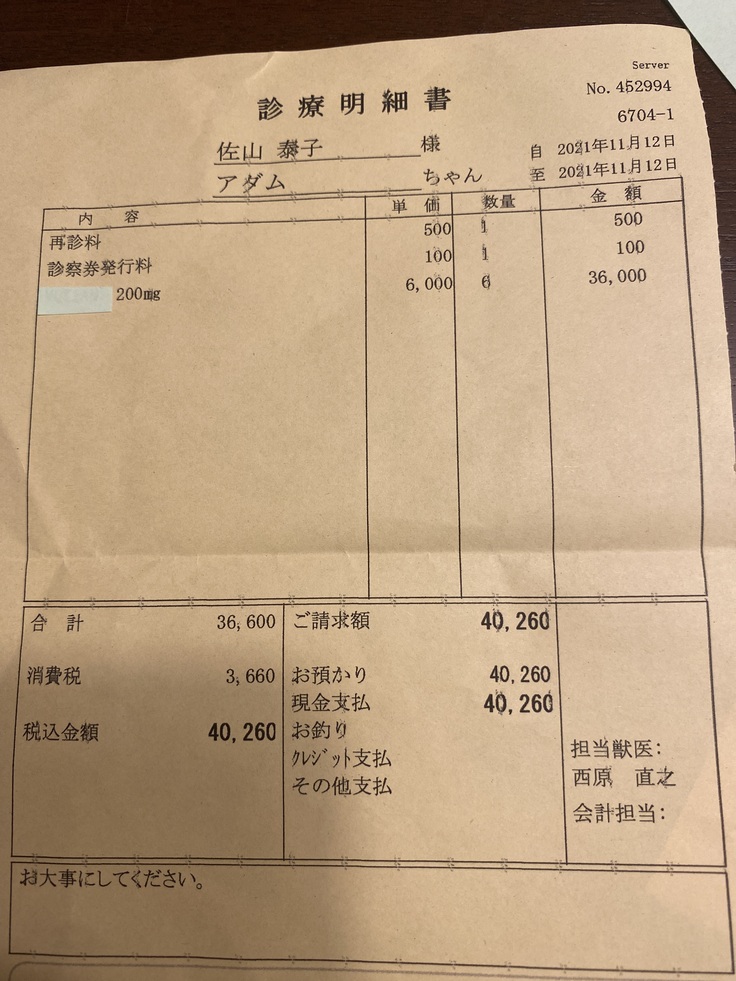 3錠だった時の2日分の薬代