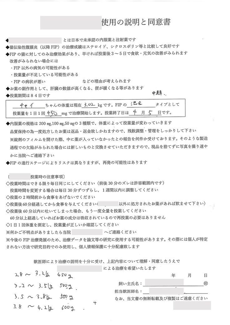 FIPの診断内容と同意書