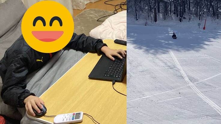 お泊まりした時とそり遊びの写真