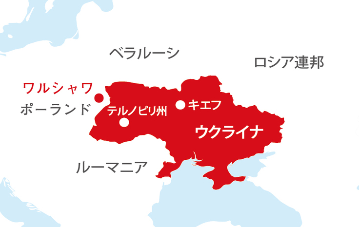修道院のあるテルノピリ州を示したウクライナの地図