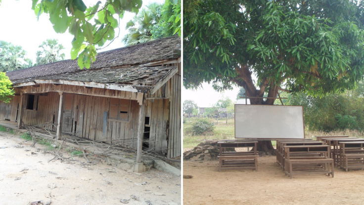 古い学校（左）と青空教室（右）