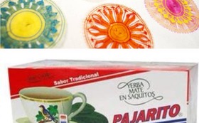 パラグアイ香港旗ピンバッチ＆パラグアイ特産物マテ茶（ティーバッグ）＆パラグアイ伝統工芸品ニャンドゥーティを進呈