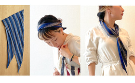 Readyfor限定【川上織物さんのやわらか綿１００％　三角スカーフ　125cm x 30cm】
