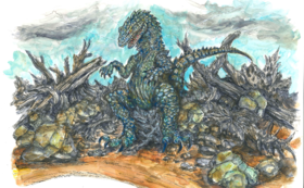 展示の目玉となる恐竜の設計段階で海洋堂がスケッチした原画に彩色し、リトグラフ風に複製したものを額装してお届けします